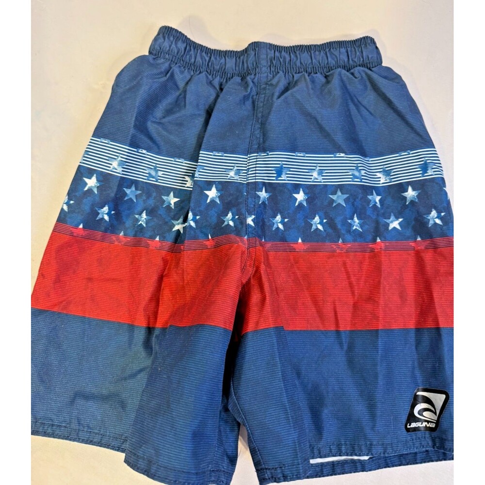 Americana Boys Swim Trunks Swimsuit Small Size 5/6 Red White Blue Board Shorts